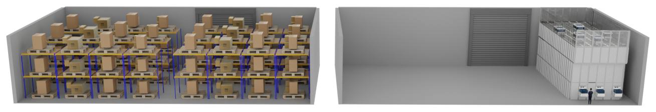 Storage comparison — pallet racking versus the Matrix cube system